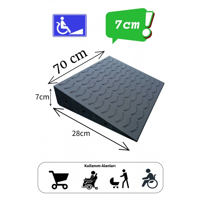 7 cm Tekerlekli Sandalye Kapı Eşik Rampası Bantlı Dayanıklı Gri