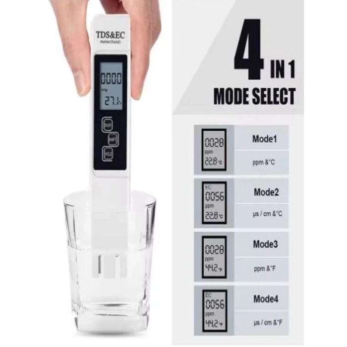 Ec & Tds Metre 3in1 Sıcaklık ppm µS Ölçer Dijital Su Kalite Ölçüm Cihazı - Akvaryum Tarım İçme Suyu