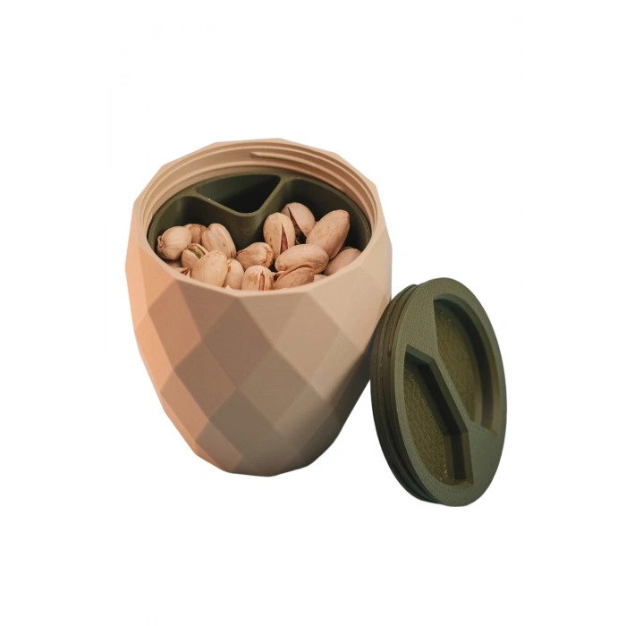 Kapaklı Taşınabilir Kuruyemiş Kabı (Kabuk Ayırma Bölmeli)