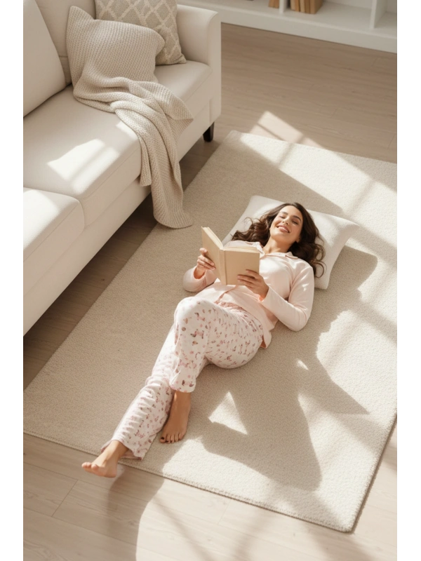 Kadın Yavruağzı Leopar Desenli Düğmeli Yaka Pijama Takımı - 3