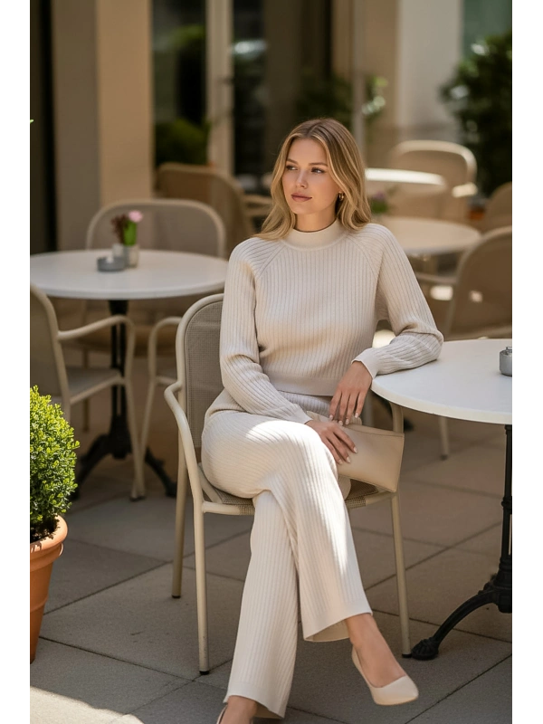 Fitilli Triko Crop & Bol Paça Pantolon Takımı