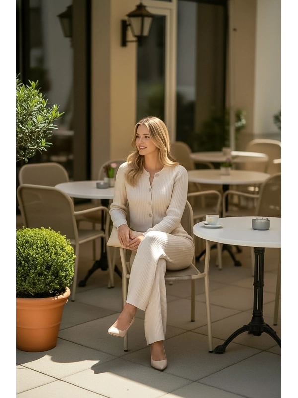 Fitilli Triko Crop & Bol Paça Pantolon Takımı