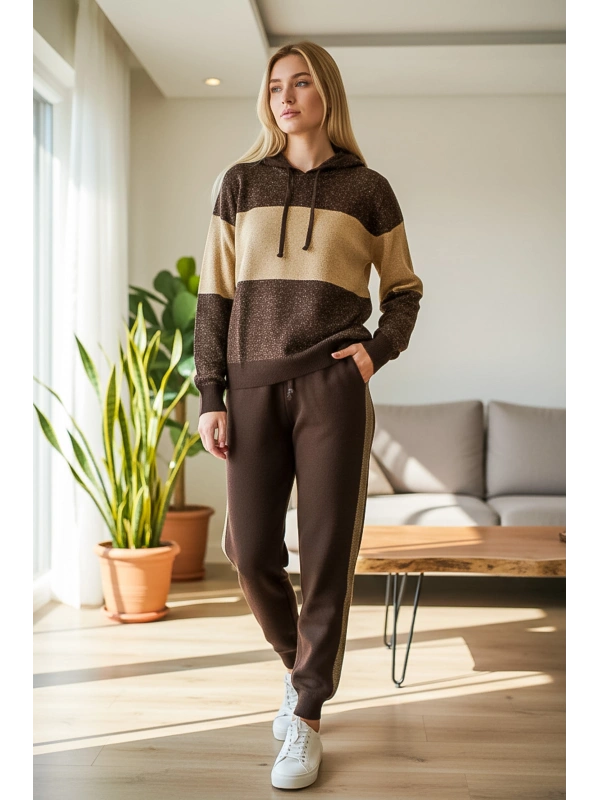 Kapüşonlu Triko Kazak & Pantolon Takım