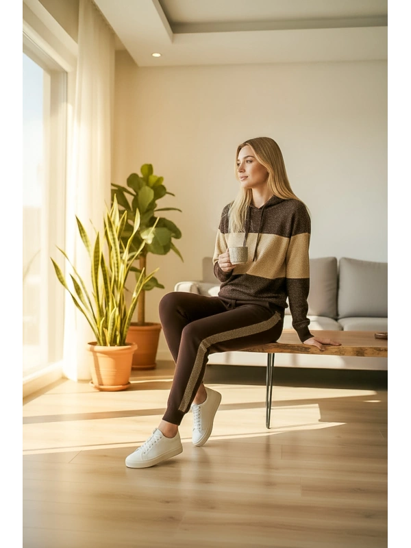 Kapüşonlu Triko Kazak & Pantolon Takım