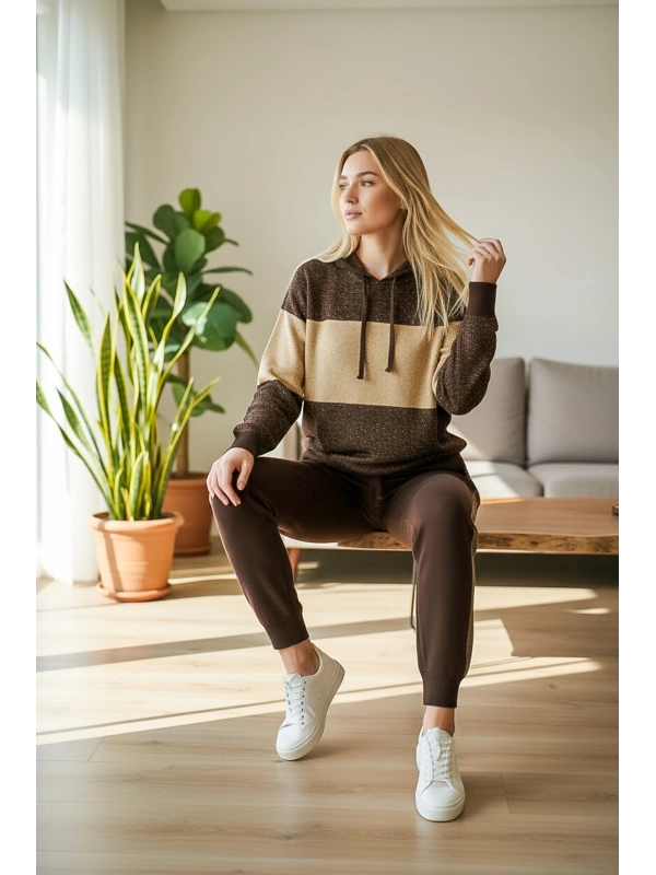 Kapüşonlu Triko Kazak & Pantolon Takım