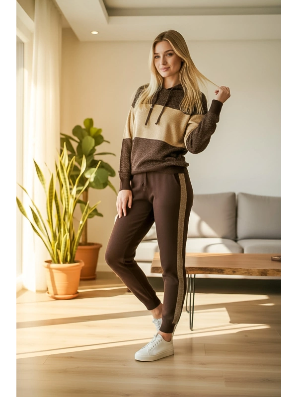 Kapüşonlu Triko Kazak & Pantolon Takım