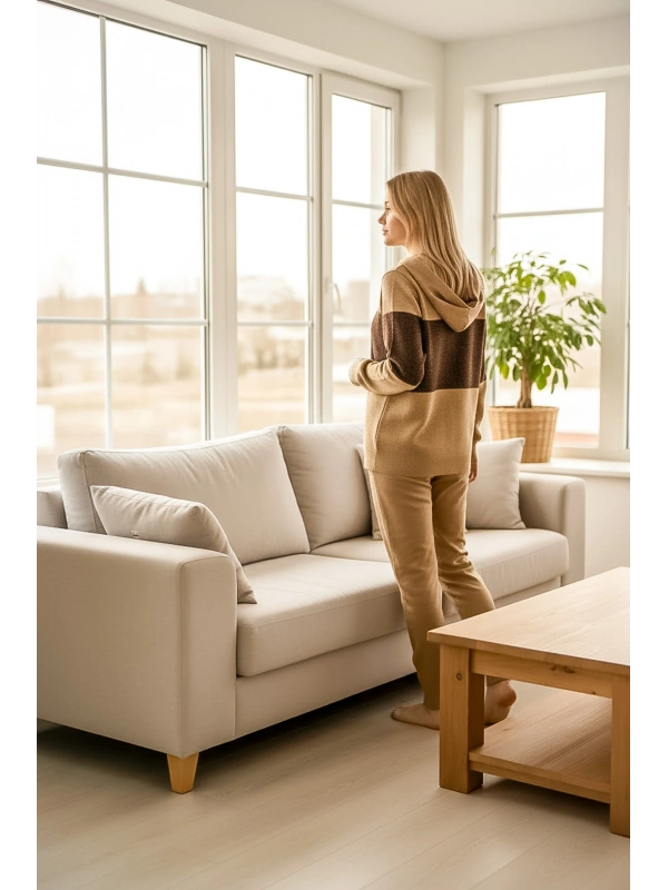 Kapüşonlu Triko Kazak & Pantolon Takım