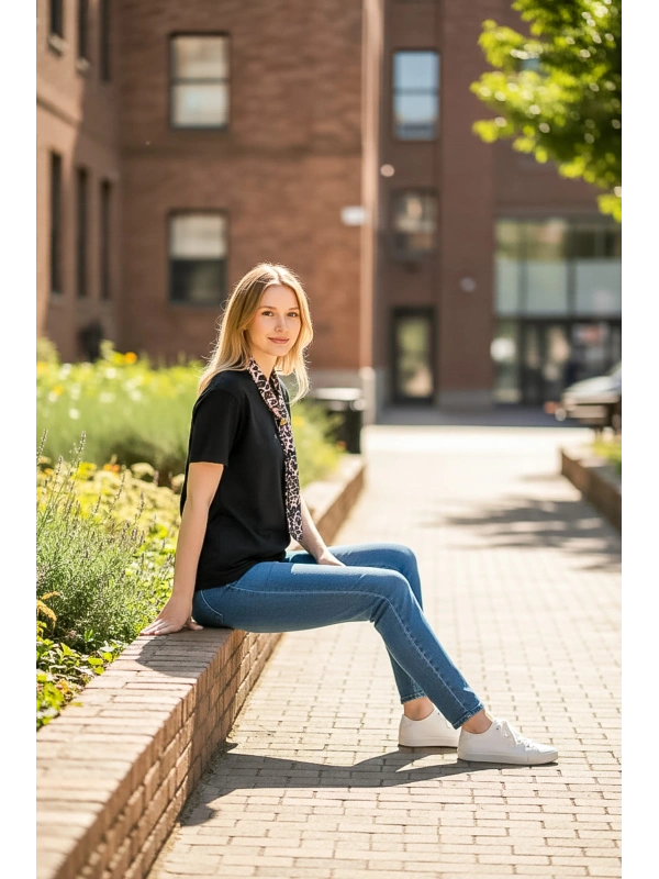 Sheenza Kadın Leopar Fular Detaylı Oversize Tişört