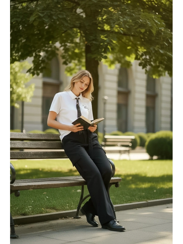 Sheenza Nakış Detaylı Beyaz Polo Yaka Kadın Tişört