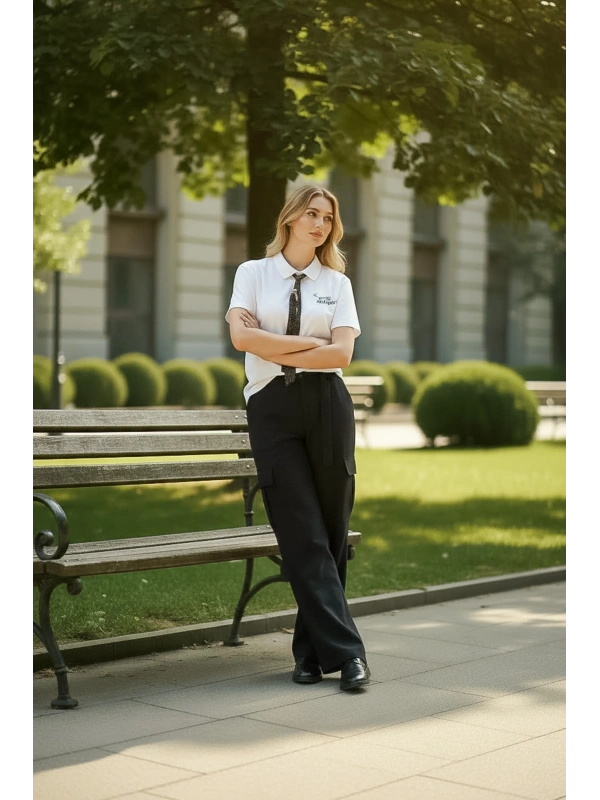 Sheenza Nakış Detaylı Beyaz Polo Yaka Kadın Tişört