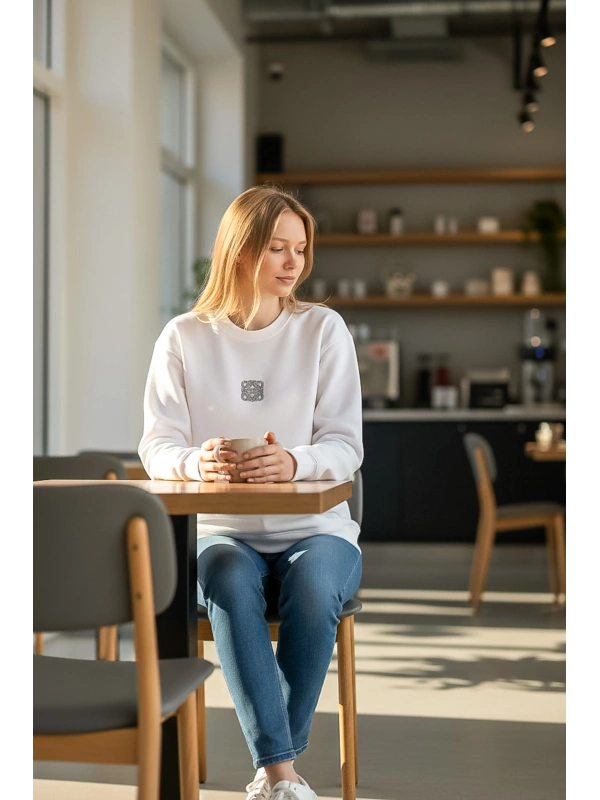 Sheenza Kadın Beyaz Bisiklet Yaka Sweatshirt