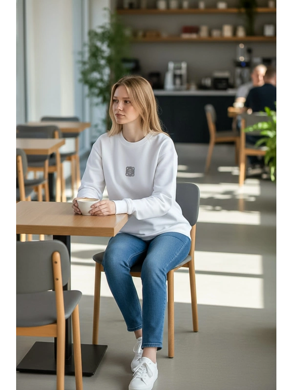 Sheenza Kadın Beyaz Bisiklet Yaka Sweatshirt