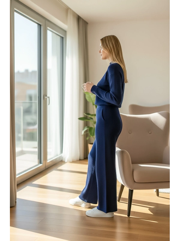 Fitilli Triko Crop & Bol Paça Pantolon Takımı