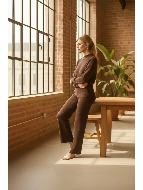 Fitilli Triko Crop & Bol Paça Pantolon Takımı