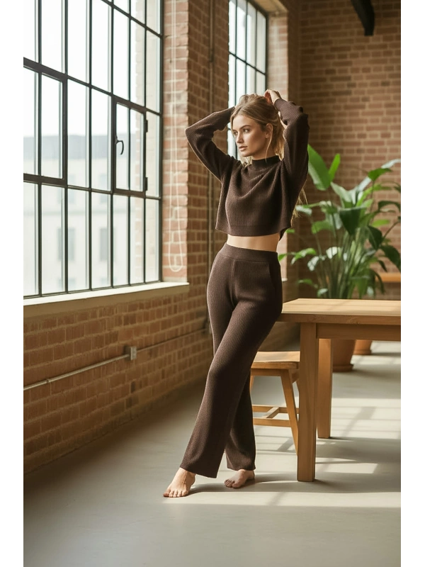 Fitilli Triko Crop & Bol Paça Pantolon Takımı