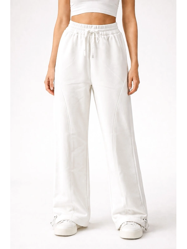 Sheenza Kadın Beyaz Bol Paça Yüksek Bel Cepli Bağcıklı Eşofman Altı