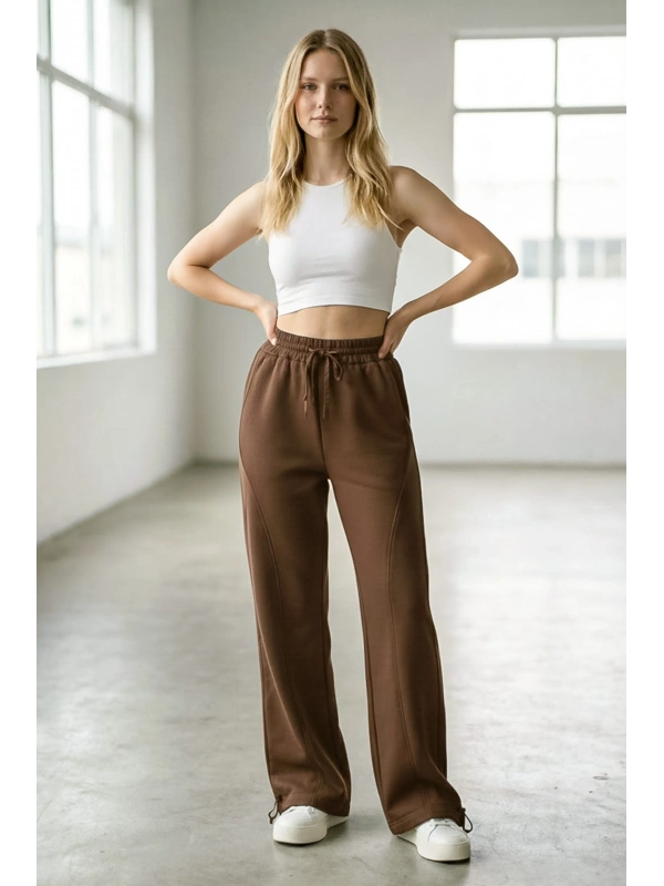 Sheenza Kadın Kahverengi Relax Fit Eşofman Altı – Geniş Paça