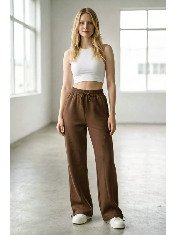 Sheenza Kadın Kahverengi Relax Fit Eşofman Altı – Geniş Paça