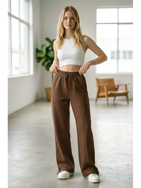 Sheenza Kadın Kahverengi Relax Fit Eşofman Altı – Geniş Paça
