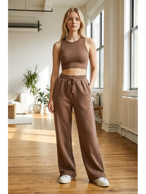 Sheenza Kadın Kahverengi Relax Fit Eşofman Altı – Geniş Paça