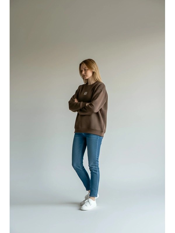 Sheenza Kadın Kahverengi Bisiklet Yaka Sweatshirt