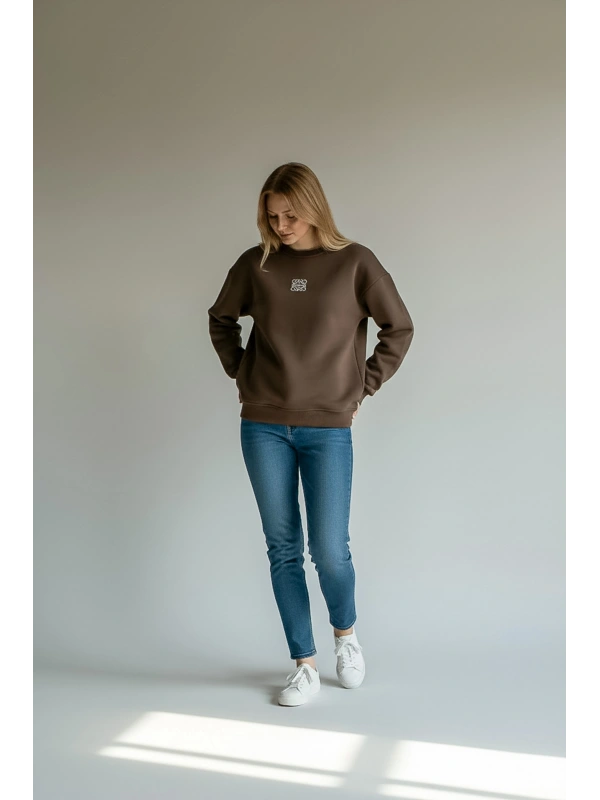 Sheenza Kadın Kahverengi Bisiklet Yaka Sweatshirt