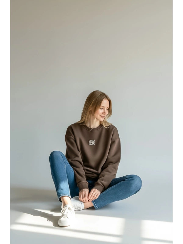 Sheenza Kadın Kahverengi Bisiklet Yaka Sweatshirt