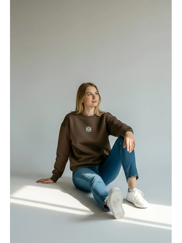 Sheenza Kadın Kahverengi Bisiklet Yaka Sweatshirt