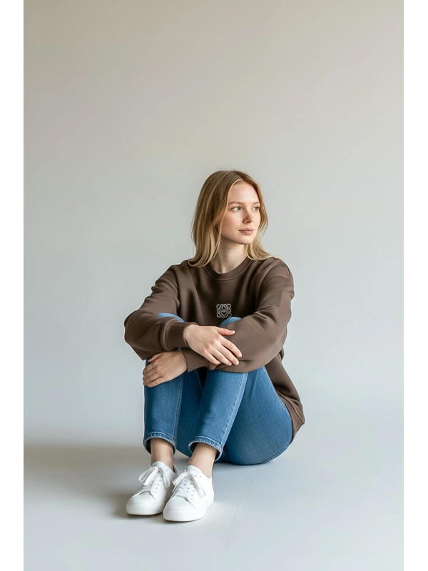 Sheenza Kadın Kahverengi Bisiklet Yaka Sweatshirt