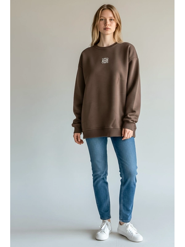 Sheenza Kadın Kahverengi Bisiklet Yaka Sweatshirt
