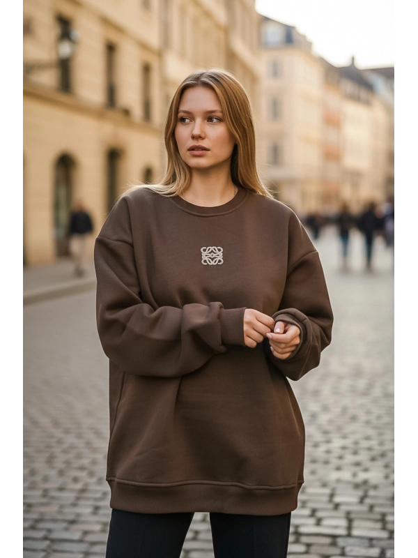 Sheenza Kadın Kahverengi Bisiklet Yaka Sweatshirt