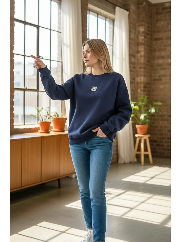 Sheenza Kadın Lacivert Bisiklet Yaka Sweatshirt