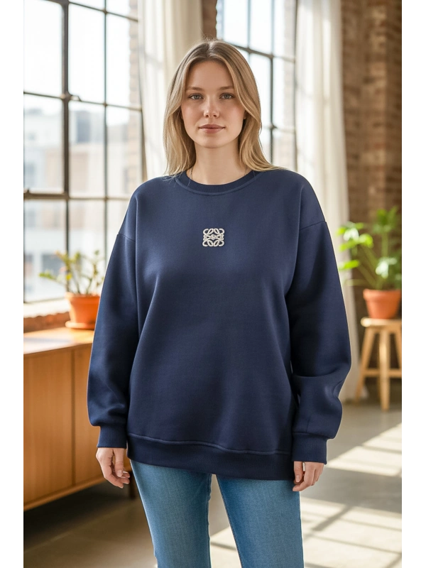 Sheenza Kadın Lacivert Bisiklet Yaka Sweatshirt