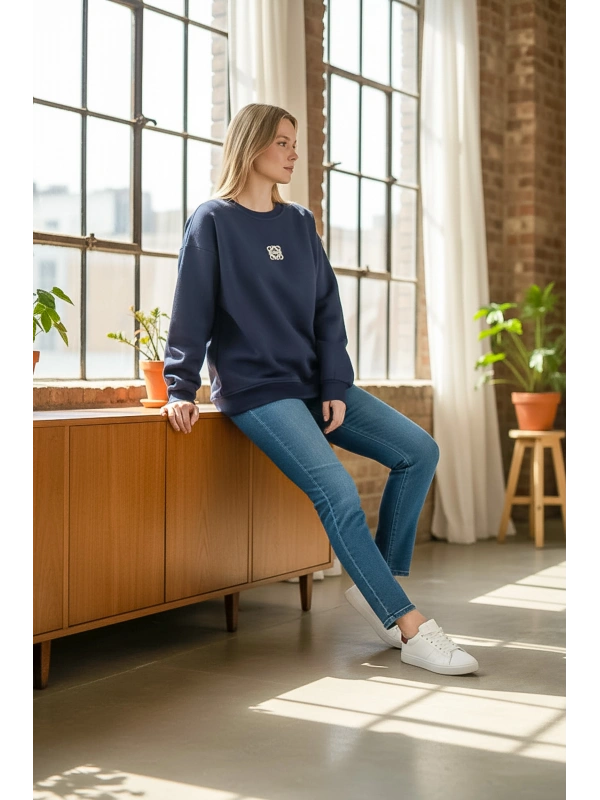 Sheenza Kadın Lacivert Bisiklet Yaka Sweatshirt