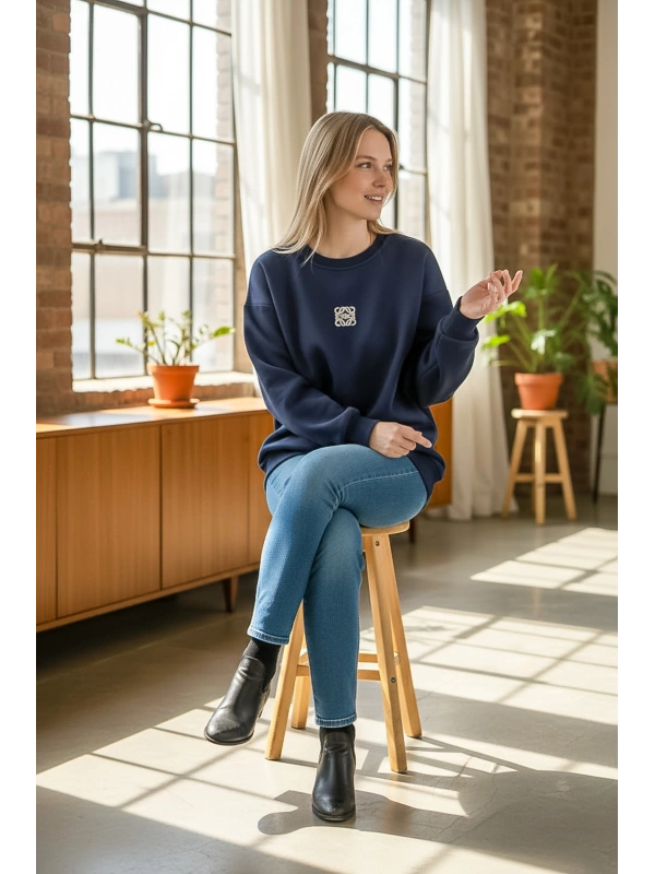 Sheenza Kadın Lacivert Bisiklet Yaka Sweatshirt