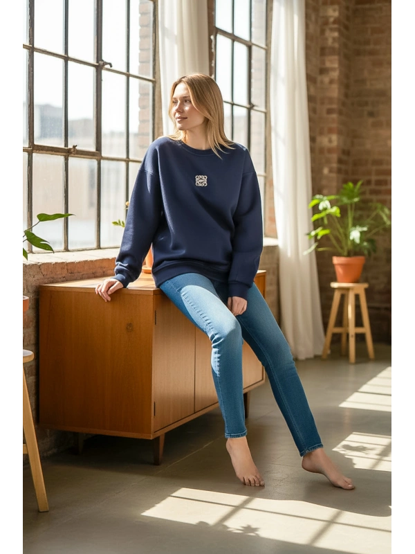 Sheenza Kadın Lacivert Bisiklet Yaka Sweatshirt