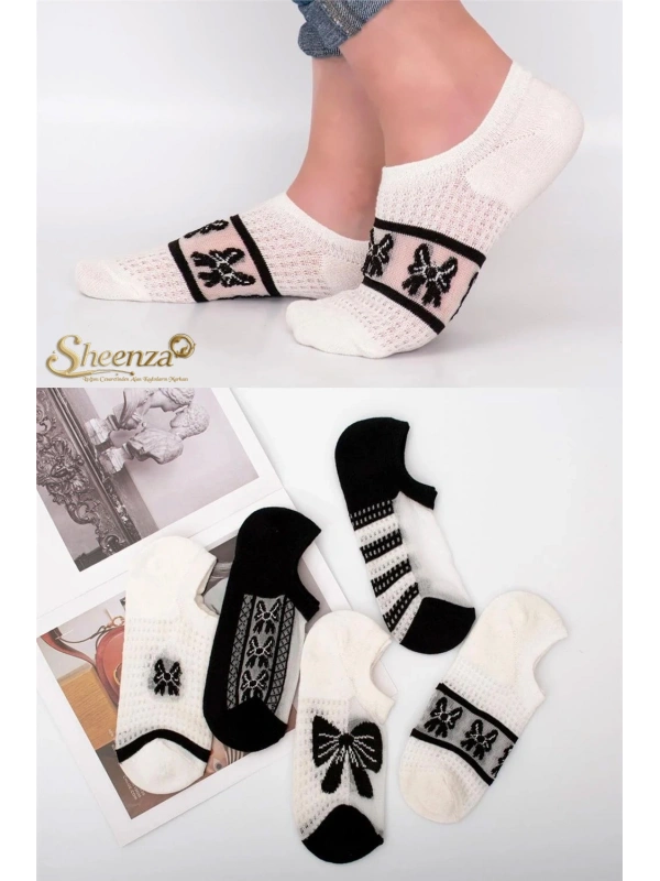 5 Çift Kadın Desenli Tül Çorap