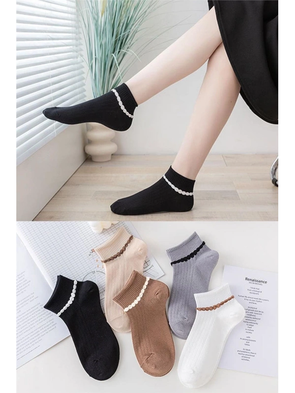 5 Çift Kadın Pikotlu Desenli Çorap