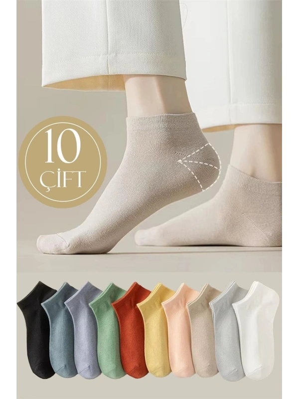 10 Çift Pamuklu Kadın Renkli Çorap