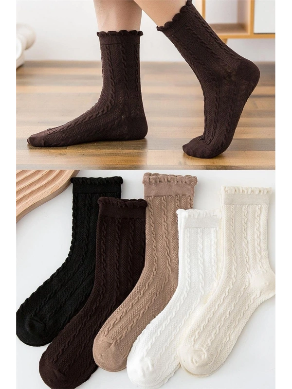 5 Çift Örgü Desenli Kadın Çorap