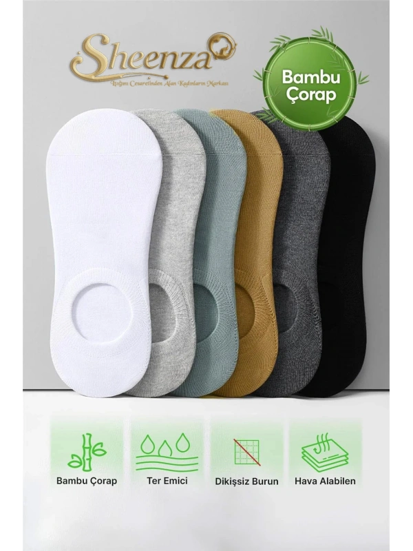 Unisex 6 Çift Bambu Yazlık Görünmez Çorap (Dikişsiz)
