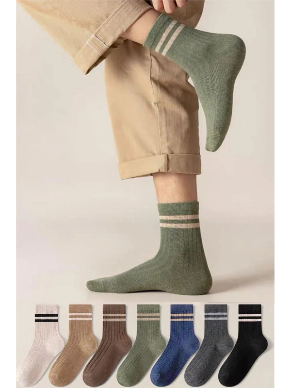 7 Çift Unisex Çizgili Desenli Uzun Çorap