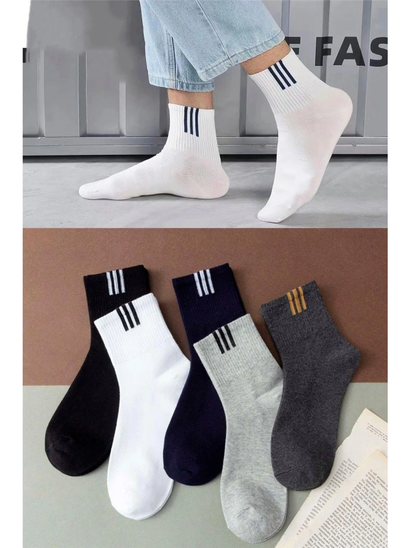 5 Çift Erkek Çizgi Desenli Tenis Çorap