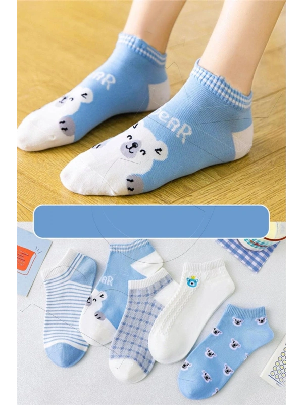 5 Çift Pembe Çilek Desenli Kısa Çorap