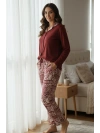 Kadın Bordo Etnik Desenli Cepli ve Bağcıklı Bel Pijama Takımı - 15