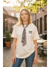 Sheenza Kadın Leopar Fular Detaylı Oversize Tişört