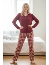 Kadın Kırmızı Ekose Waffle Pijama Takımı - 12