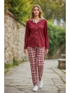 Kadın Kırmızı Ekose Waffle Pijama Takımı - 12