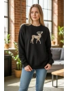 Sheenza Kadın Siyah Geyik İşlemeli Sweatshirt