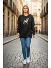 Sheenza Kadın Siyah Geyik İşlemeli Sweatshirt